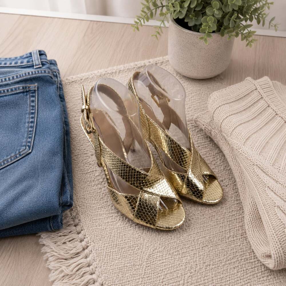 Michael Kors Gold Snakeskin Embossed Stiletto Sandals Size 8M